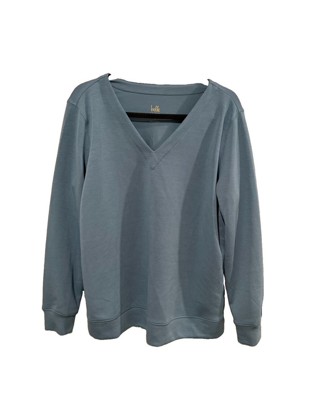 Belle by Kim Gravel ScubaLuxe Sunset Blue Hues V Neck Pullover Size M NWT